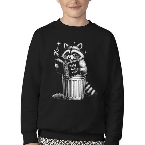 I Love Trashy Book Club Raccoon No Shelf Control Weirdcore Youth Crewneck Sweatshirt - Bookorys CA
