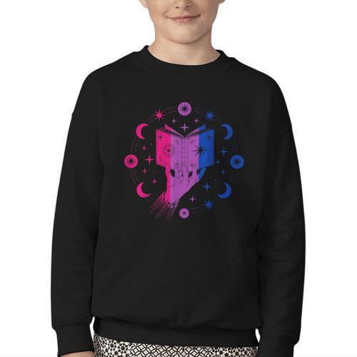 Magic Bi-Pride Book Of Cosmic Energy Youth Crewneck Sweatshirt - Bookorys