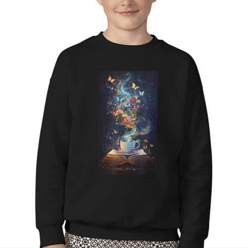 Magical Book Floral Coffee Books Nature Fantasy Youth Crewneck Sweatshirt - Bookorys