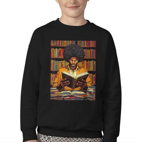 Man Reading Book Black History Month Book Lover Afro Youth Crewneck Sweatshirt - Bookorys