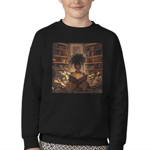Melanin Afro Women Educated Reading Book History Youth Crewneck Sweatshirt - Bookorys DE