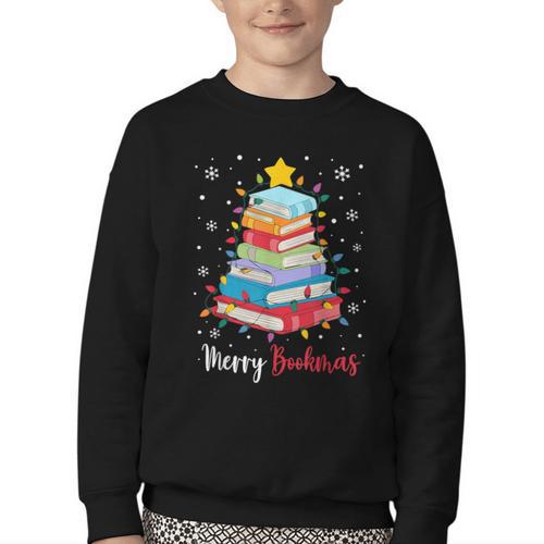 Merry Bookmas Book Christmas Tree Lights Xmas Men Women Kids Youth Crewneck Sweatshirt - Bookorys AU
