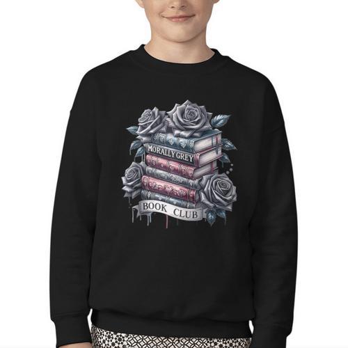Morally Grey Book Club Floral Book Lover Graphic Youth Crewneck Sweatshirt - Bookorys DE