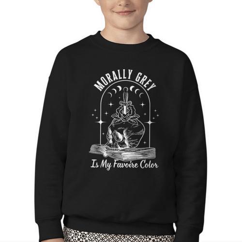Morally Grey Book Lover Morally Grey Is My Favorite Color Youth Crewneck Sweatshirt - Bookorys DE