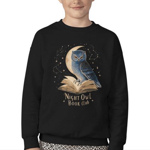 Night Owl Book Club Crescent Moon Late Night Reading Youth Crewneck Sweatshirt - Bookorys CA