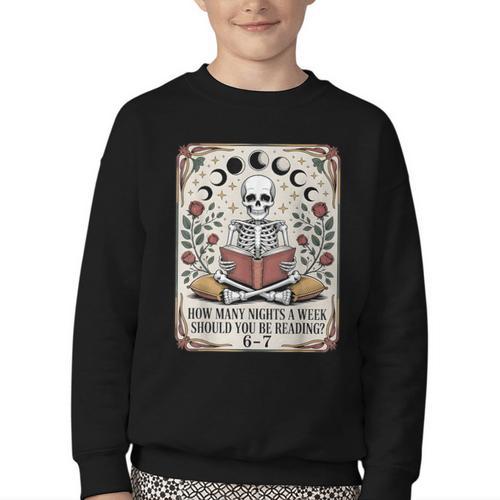 How Many Nights Reading Meme 6 7 Book Lover Youth Crewneck Sweatshirt - Bookorys