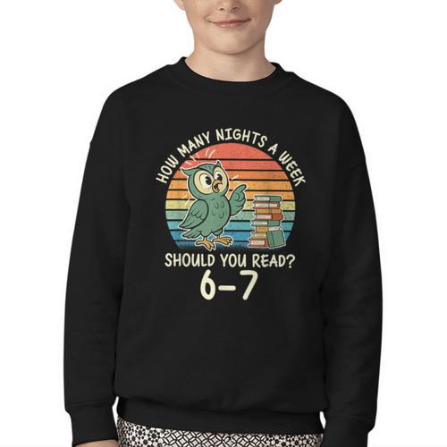 How Many Nights a Week Should You Read 67 Book Reading Meme Youth Crewneck Sweatshirt - Bookorys