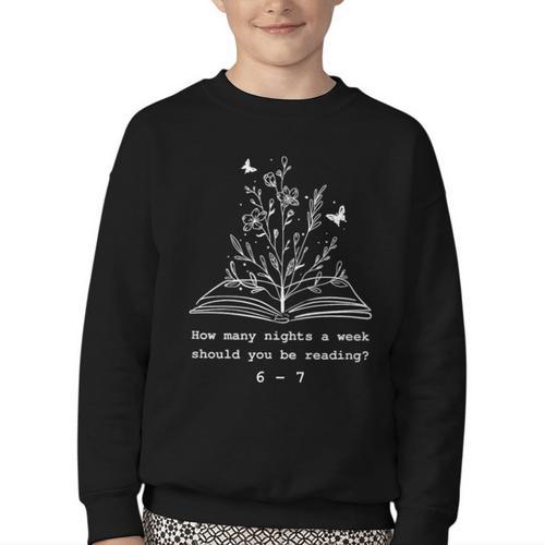 How Many Nights a Week Should You Be Reading 67 Meme Book Youth Crewneck Sweatshirt - Bookorys