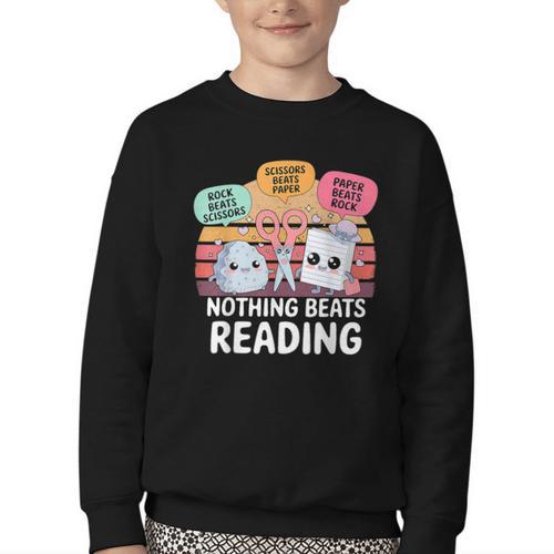 Nothing Beats Reading Rock Paper Scissors Books Lover Youth Crewneck Sweatshirt - Bookorys CA