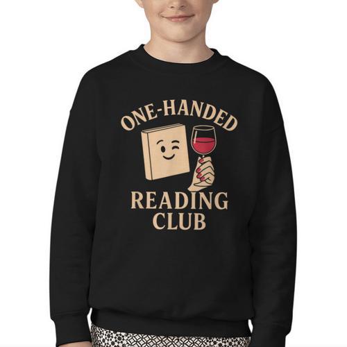 One-Handed Reading Club Smutty Book Lover Youth Crewneck Sweatshirt - Bookorys CA
