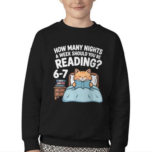 Orange Cat Reading Book 67 Six Seven Meme Youth Crewneck Sweatshirt - Bookorys DE