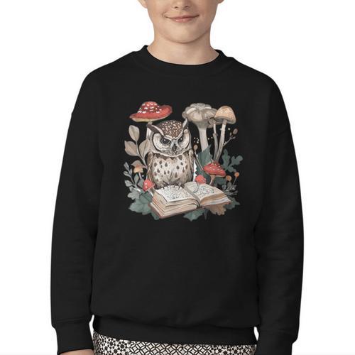 Owl With Books Reading Cottagecore Aesthetics Youth Crewneck Sweatshirt - Bookorys