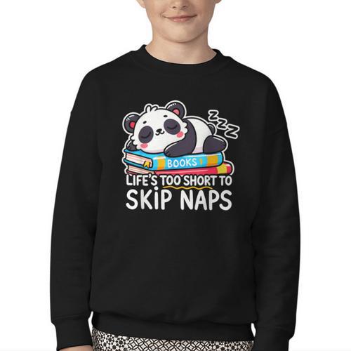 Panda Napping On Books Life’s Too Short To Skip Naps Youth Crewneck Sweatshirt - Bookorys UK