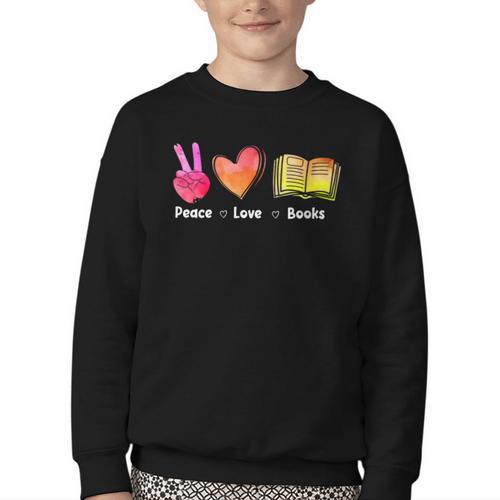 Peace Love Books Reader Librarian Library Book Youth Crewneck Sweatshirt - Bookorys