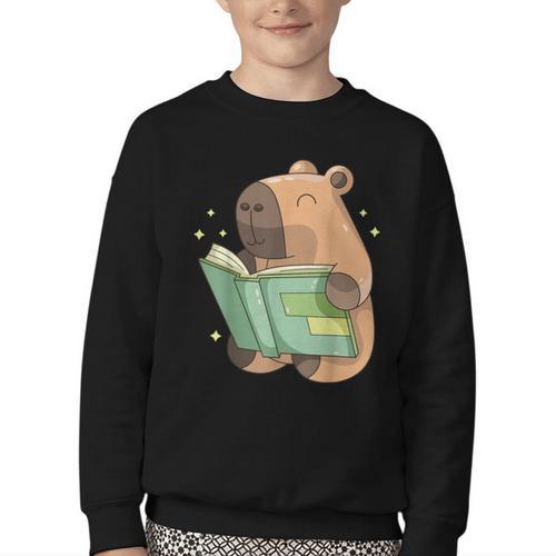 Pet Capybara Is Reading Library Capy Word Book Day Teacher Men Women Kids Youth Crewneck Sweatshirt - Bookorys AU