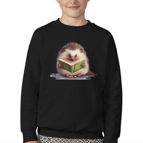 Porcupine Reading Book Hedgehog Book Lover Youth Crewneck Sweatshirt - Bookorys CA