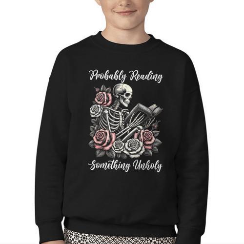 Probably Reading Something Unholy Book Lovers Youth Crewneck Sweatshirt - Bookorys