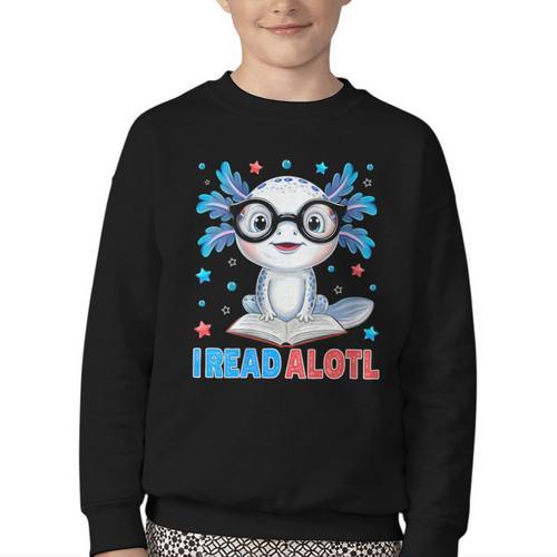 I Read Alotl Cute Axolotl Reading Book Lover Youth Crewneck Sweatshirt - Bookorys AU