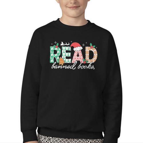 Read Banned Books Christmas Holiday Youth Crewneck Sweatshirt - Bookorys DE