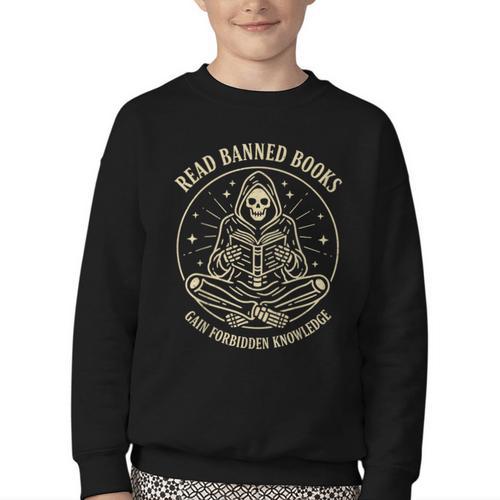 Read Banned Books Gain Forbidden Knowledge Skeleton Youth Crewneck Sweatshirt - Bookorys UK