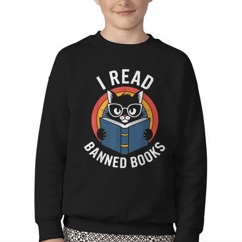 I Read Banned Books For Men Women Cat Banned Books Youth Crewneck Sweatshirt - Bookorys DE