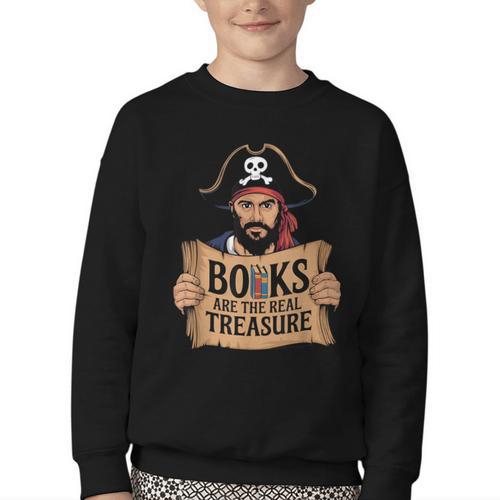 Read Book Reader Library Reading Librarian Pirate Bookworm Youth Crewneck Sweatshirt - Bookorys CA