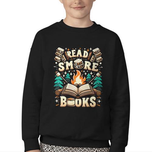 Read More Books Camping Outdoors Travel Campfire Smores Youth Crewneck Sweatshirt - Bookorys CA