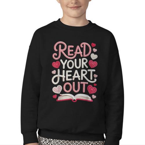 Read Your Cute Heart Out Teacher Librarian Love Reading Book Youth Crewneck Sweatshirt - Bookorys UK