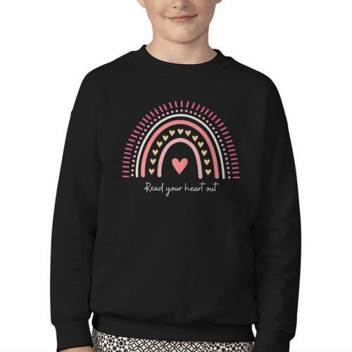 Read Your Heart Out Rainbow Teacher Reading Books Lover Youth Crewneck Sweatshirt - Bookorys UK