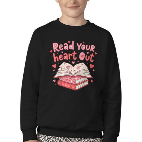 Read Your Heart Out Teacher Valentines Day Book Lover Youth Crewneck Sweatshirt - Bookorys CA