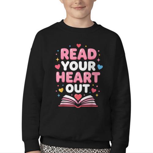 Read Your Heart Out Valentine Reading Book For Kid Teacher Youth Crewneck Sweatshirt - Bookorys