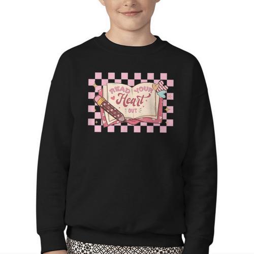 Read Your Heart Out Valentine Reading Book Teacher Student Youth Crewneck Sweatshirt - Bookorys
