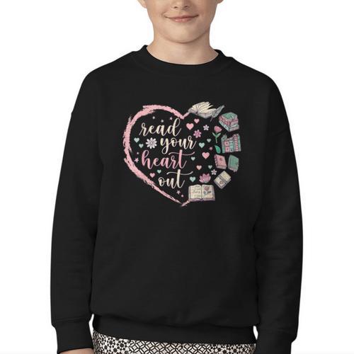 Read Your Heart Out Valentines Teacher Reading Book Lover Youth Crewneck Sweatshirt - Bookorys