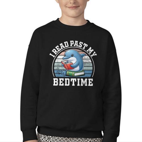 I Read Past My Bedtime Reading Dolphin Book Lover Youth Crewneck Sweatshirt - Bookorys AU