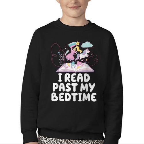 I Read Past My Bedtime Reading Unicorn Book Lover Youth Crewneck Sweatshirt - Bookorys AU