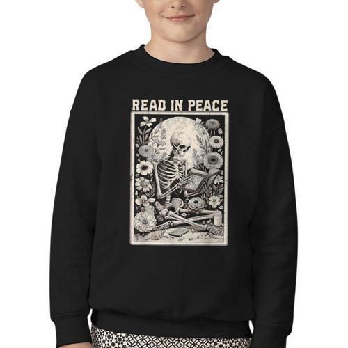 Read In Peace Skeleton Book Lover Bookworm Book Youth Crewneck Sweatshirt - Bookorys AU