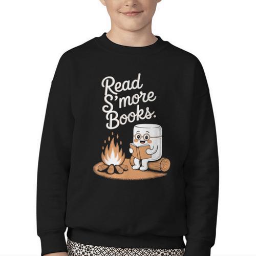 Read S'More Books Camping Outdoors Reading Campfire Smores Youth Crewneck Sweatshirt - Bookorys CA