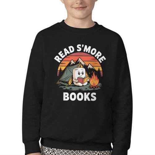 Read S'More Books Cute Campfire Reading Book Lovers Youth Crewneck Sweatshirt - Bookorys