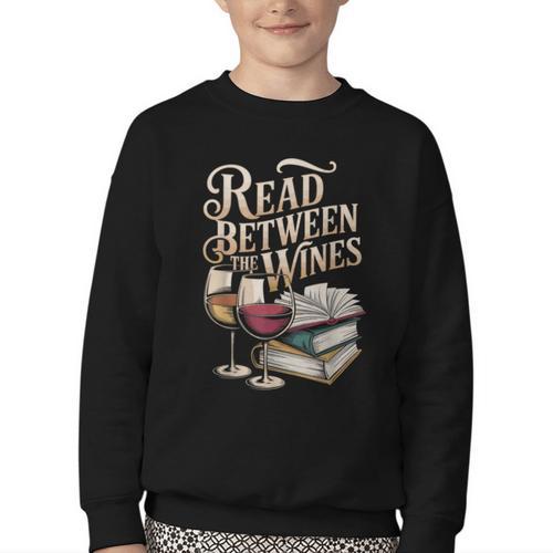 Read Between The Wines Vintage Book Lovers Wine Reading Youth Crewneck Sweatshirt - Bookorys DE