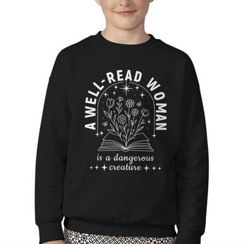 A Well Read Woman Book Lover Literary Quote Youth Crewneck Sweatshirt - Bookorys
