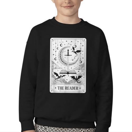 The Reader Tarot Card Bookworm Books Lover Dragon Librarians Youth Crewneck Sweatshirt - Bookorys