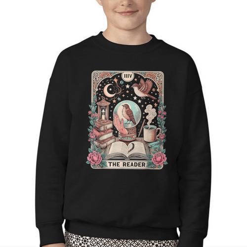 The Reader Tarot Card Shirt Bird Book Lover Bookworm Youth Crewneck Sweatshirt - Bookorys