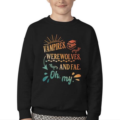 Readers Books Lovers BFF Books Club Paranormal Romance Reading Book Vampires Werewolves & Fae -Adults Short Sleeve Youth Crewneck Sweatshirt - Bookorys