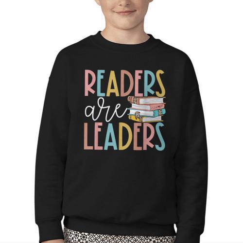 Readers Are Leaders Reading Book Lovers Teacher Women Kids Youth Crewneck Sweatshirt - Bookorys