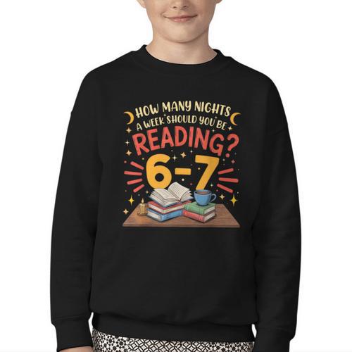 Reading 6 7 Six Seven Meme Slang Teacher Book Lover Youth Crewneck Sweatshirt - Bookorys