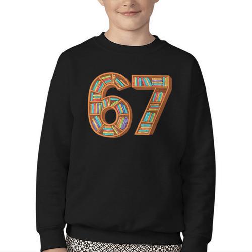 Reading 67 Six Seven Meme Teacher Book Lover Bookshelf Youth Crewneck Sweatshirt - Bookorys DE