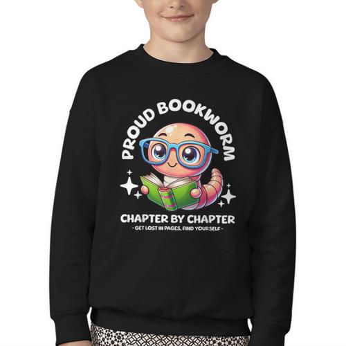 Reading Book Lovers Glasses Cartoon Worm Books Cute Bookworm Youth Crewneck Sweatshirt - Bookorys DE