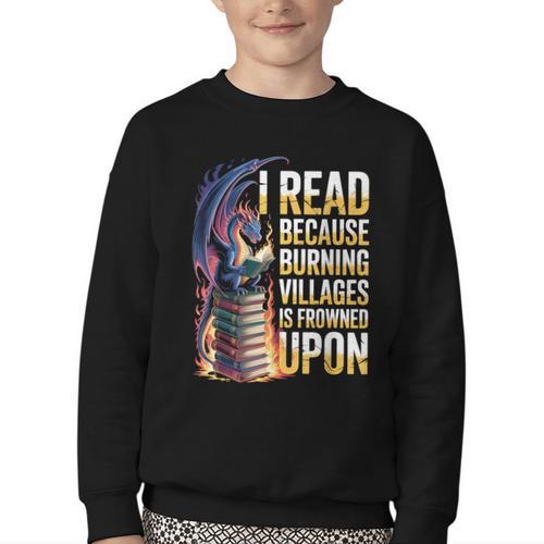 Reading Bookish Dragon Fantasy Youth Crewneck Sweatshirt - Bookorys
