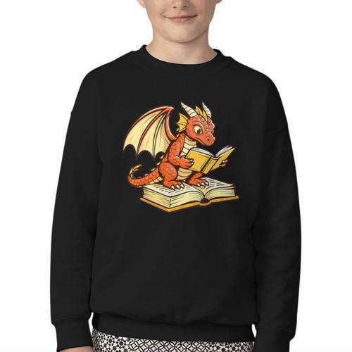 Reading Dragon Book Lover Bookworm Reader Youth Crewneck Sweatshirt - Bookorys