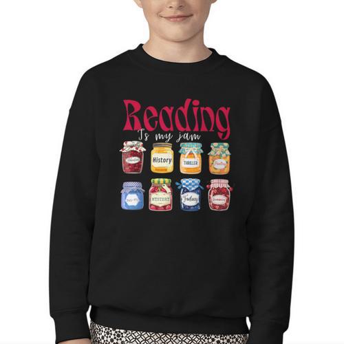 Reading Is My Jam Teacher Student Book Lovers Youth Crewneck Sweatshirt - Bookorys UK